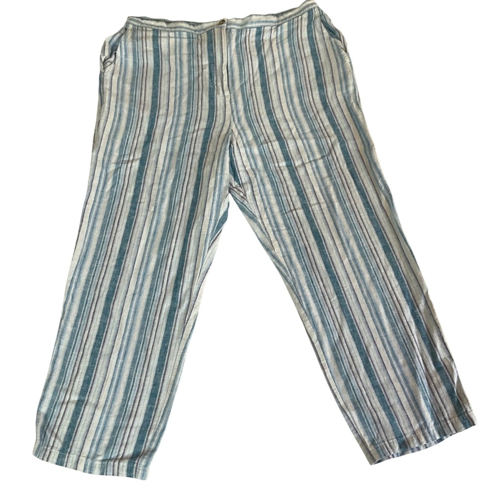 Appleseed's Striped Linen Blend Pants Women 20 Blue White Coastal Casual